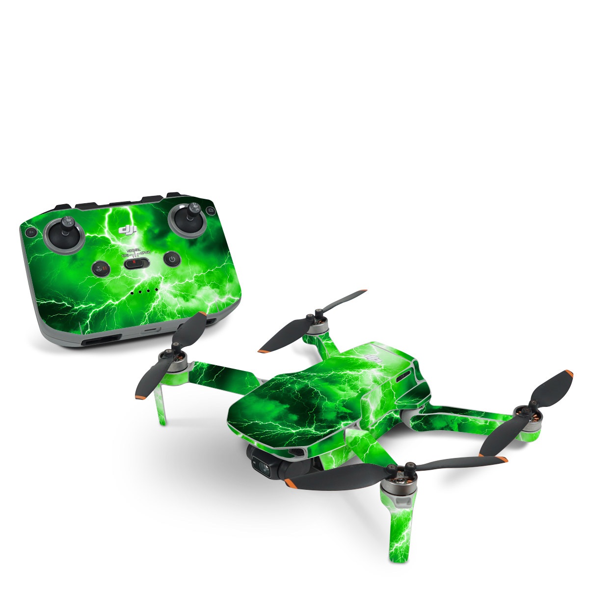 DJI Mini 2 Skin design of Water, Atmosphere, Thunder, Light, Green, Sky, Natural environment, Natural landscape, Electricity, Organism, with black, green colors
