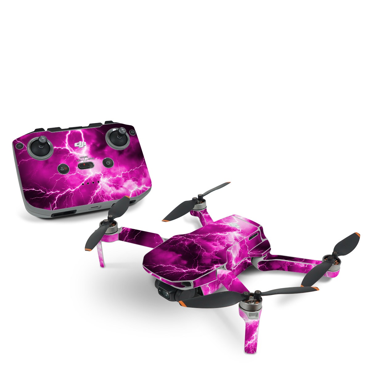 DJI Mini 2 Skin design of Sky, Thunder, Lightning, Thunderstorm, Atmosphere, White, Purple, Light, Nature, Water, with black, pink colors