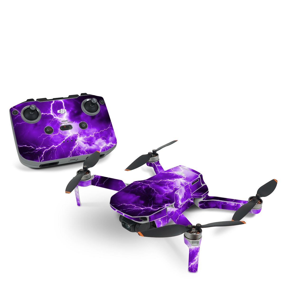 DJI Mini 2 Skin design of Sky, Lightning, Thunder, Atmosphere, Thunderstorm, Daytime, Purple, Light, Cloud, Nature, with black, purple colors