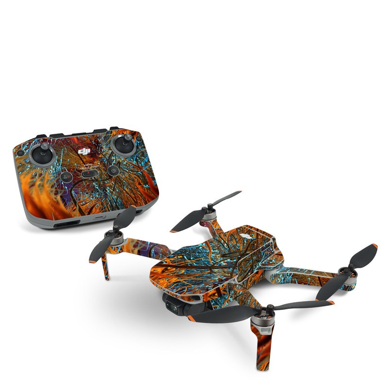 DJI Mini 2 Skin design of Orange, Tree, Electric blue, Organism, Fractal art, Plant, Art, Graphics, Space, Psychedelic art, with orange, blue, red, yellow, purple colors