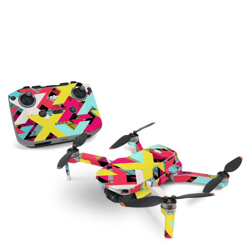 DJI Mini 2 Skin design of Pattern, Graphic design, Line, Design, Triangle, Font, Illustration, Magenta, Visual arts, with yellow, blue, white, black, red, pink colors