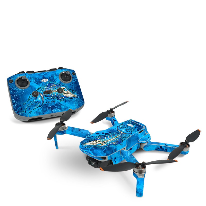 DJI Mini 2 Skin design of Blue, Water, Aqua, Electric blue, Illustration, Graphic design, Liquid, Graphics, Marine biology, Art, with blue, white colors