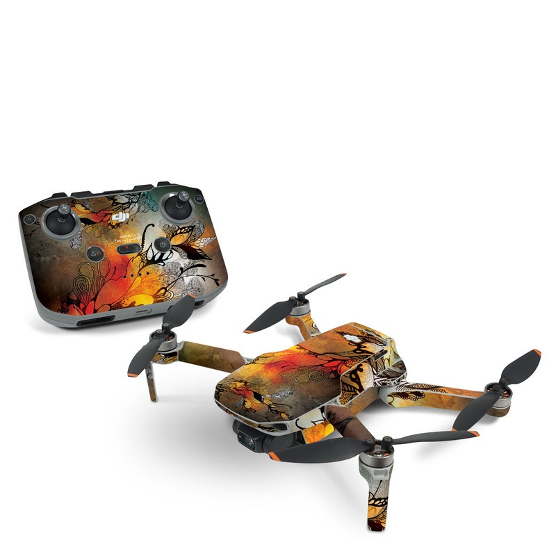 DJI Mini 2 Skin design of Yellow, Orange, Art, Branch, Leaf, Graphic design, Visual arts, Pattern, Design, Modern art, with black, red, orange, yellow colors