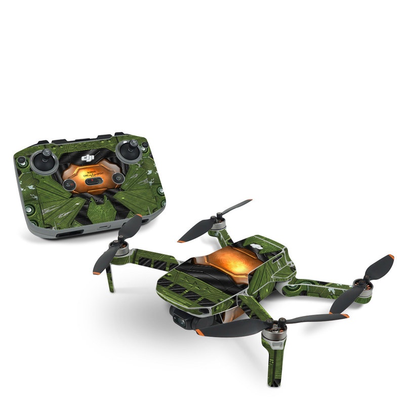 DJI Mini 2 Skin design of Green, Fictional character, Games, Fiction, Pc game, Illustration, Strategy video game, Digital compositing, Art, Screenshot, with green, yellow, orange, black colors