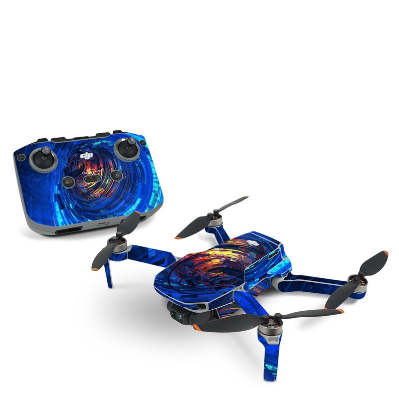 DJI Mini 2 Skin design of Blue, Water, Circle, Vortex, Electric blue, Wave, Liquid, Graphics, Pattern, Colorfulness, with blue, orange, yellow colors