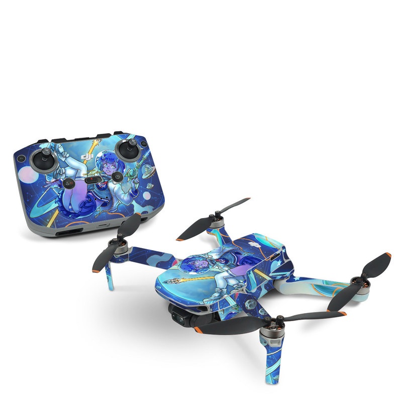 DJI Mini 2 Skin design of Cartoon, Illustration, Graphic design, Games, Space, Design, Anime, Art, Graphics, Fictional character, with blue, white, yellow, purple, green, red, orange, black colors