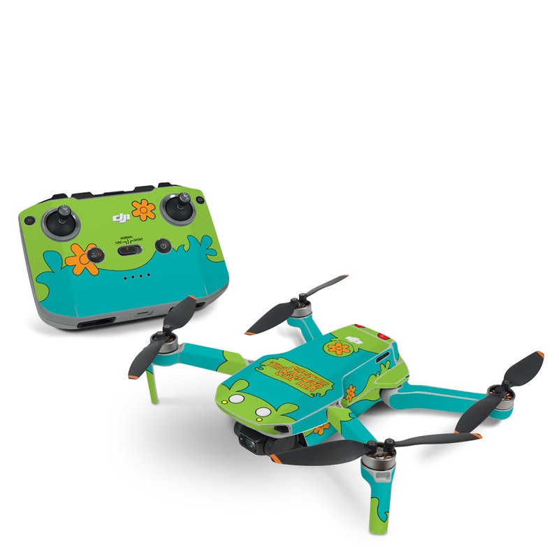 DJI Mini 2 Skin design of Happy, Font, Petal, Rectangle, Sharing, Illustration, Circle, Grass, with blue, green, orange, yellow, white, black colors