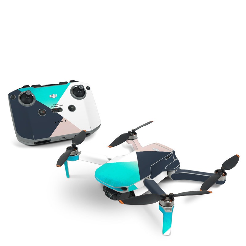 DJI Mini 2 Skin design of Blue, Turquoise, Aqua, Line, Triangle, Design, Material property, Graphic design, Pattern, Architecture, with black, white, brown, blue colors