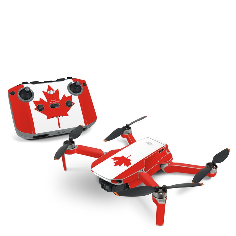 DJI Mini 2 Skin design of Red, Maple leaf, Tree, Leaf, Woody plant, Flag, Plant, Plane, Red flag, Maple, with red, white colors