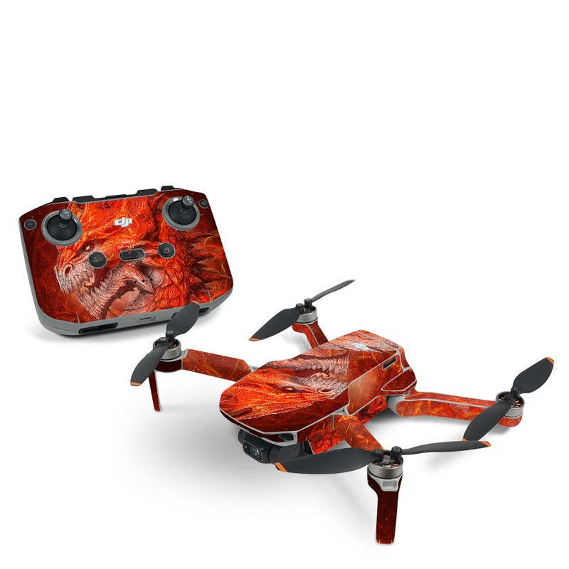 DJI Mini 2 Skin design of Fictional character, Cg artwork, Illustration, Art, Demon, Geological phenomenon, Mythical creature, Dragon, Cryptid, with red, orange, yellow colors
