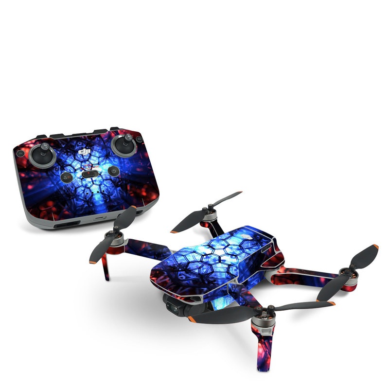 DJI Mini 2 Skin design of Blue, Fractal art, Red, Light, Pattern, Lighting, Art, Kaleidoscope, Design, Psychedelic art, with black, blue, red colors