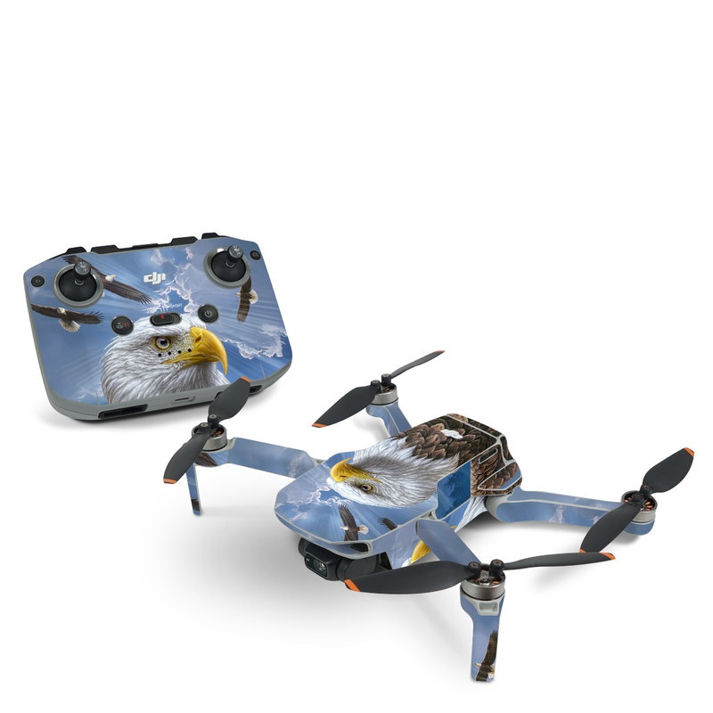 DJI Mini 2 Skin design of Bird, Bald eagle, Bird of prey, Vertebrate, Accipitriformes, Accipitridae, Eagle, Nature, Beak, Kite, with blue, brown, white, yellow colors