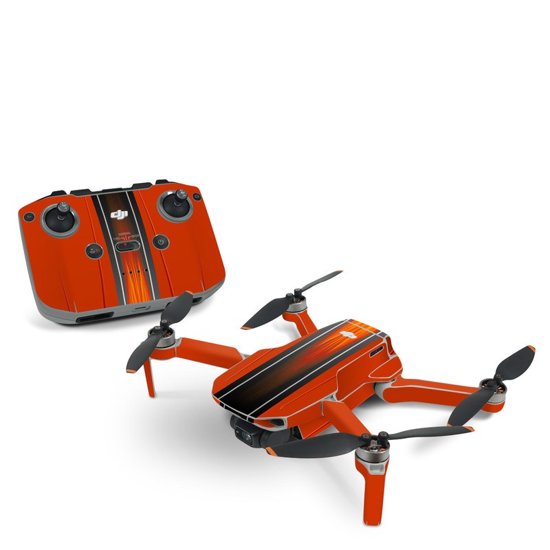 DJI Mini 2 Skin design of Orange, Red, Line, Material property, Rectangle, Automotive lighting, with red, black, orange, gray colors