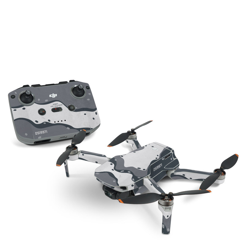 DJI Mini 2 Skin design of White, Pattern, Water, Design, Illustration, Black-and-white, Metal, Drawing, Style, with black, white, gray colors