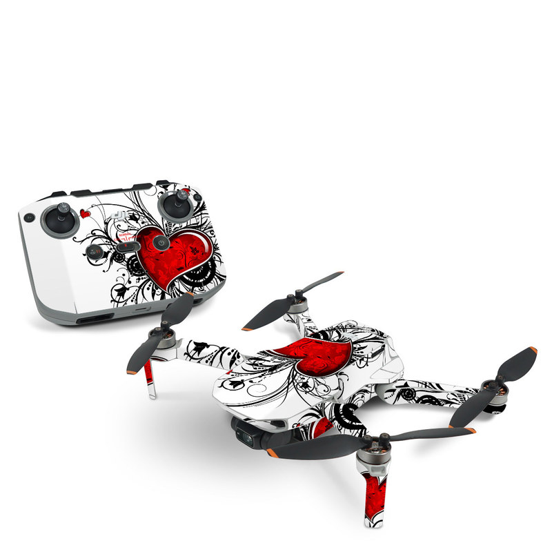 DJI Mini 2 Skin design of Heart, Line art, Love, Clip art, Plant, Graphic design, Illustration, with white, gray, black, red colors