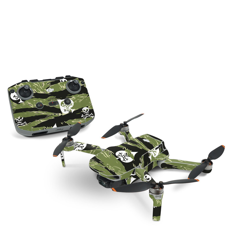 DJI Mini 2 Skin design of Military camouflage, Pattern, Leaf, Illustration, Design, Tree, Camouflage, Plant, Art, Branch, with black, white, green colors