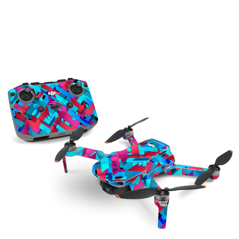 DJI Mini 2 Skin design of Pattern, Turquoise, Line, Teal, Magenta, Design, Textile, Symmetry, Colorfulness, with blue, red, purple, black colors