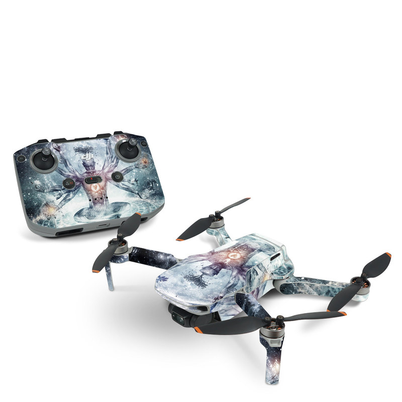 DJI Mini 2 Skin design of Mythology, Cg artwork, Water, Illustration, Fictional character, Space, Graphics, Art, Graphic design, with blue, red, orange, black, white colors