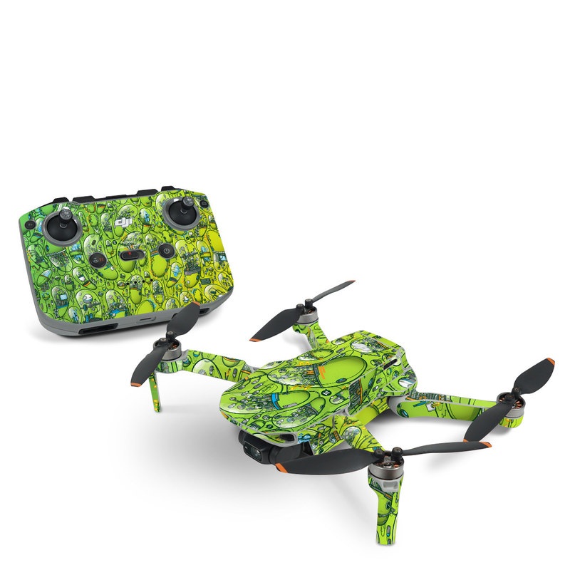 DJI Mini 2 Skin design of Green, Pattern, Yellow, Design, Illustration, Plant, Art, Graphic design, Urban design, with green, blue, gray, yellow, orange colors