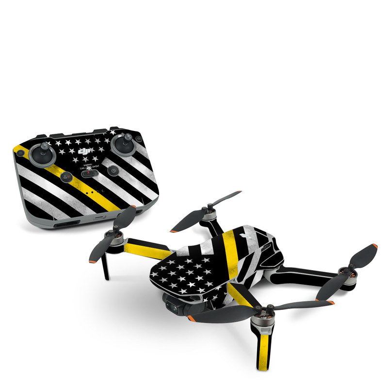 DJI Mini 2 Skin design of Flag of the united states, Flag, Yellow, Line, Black-and-white, Pattern, Monochrome, Graphic design, Parallel, with black, white, gray, yellow colors