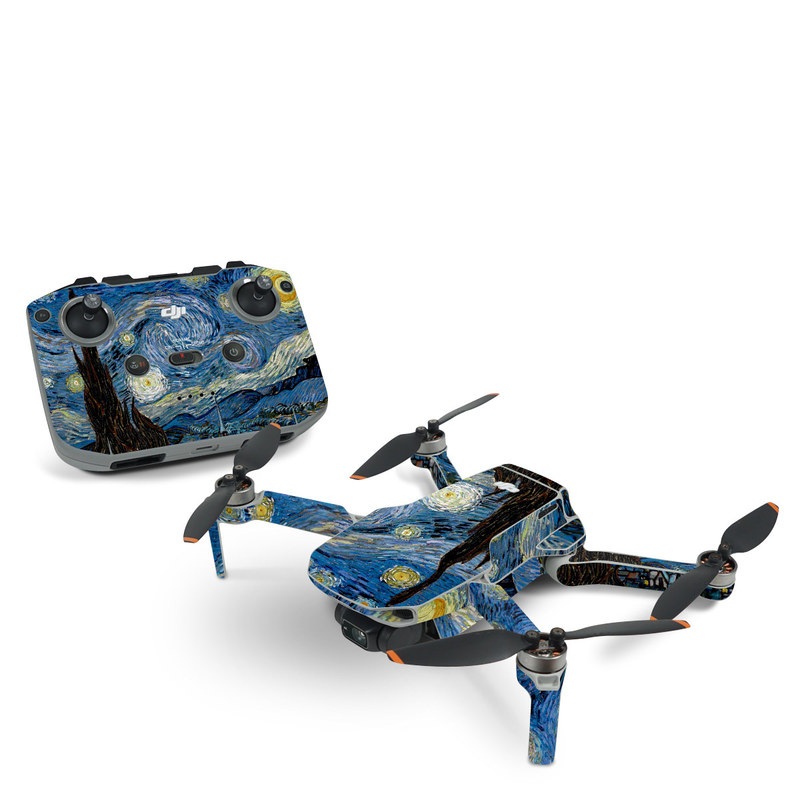 DJI Mini 2 Skin design of Painting, Purple, Art, Tree, Illustration, Organism, Watercolor paint, Space, Modern art, Plant, with gray, black, blue, green colors
