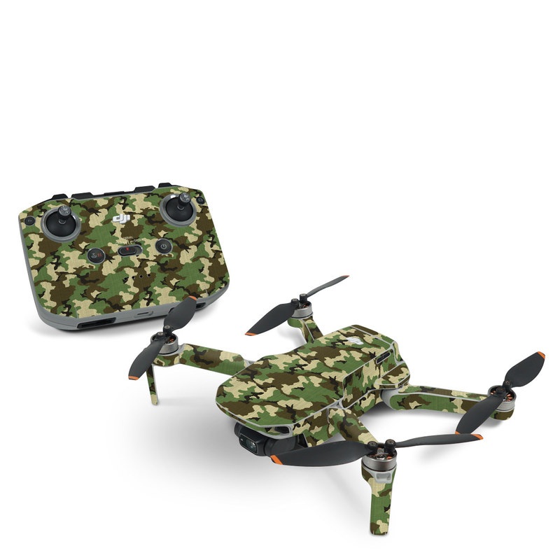 DJI Mini 2 Skin design of Military camouflage, Camouflage, Clothing, Pattern, Green, Uniform, Military uniform, Design, Sportswear, Plane, with black, gray, green colors