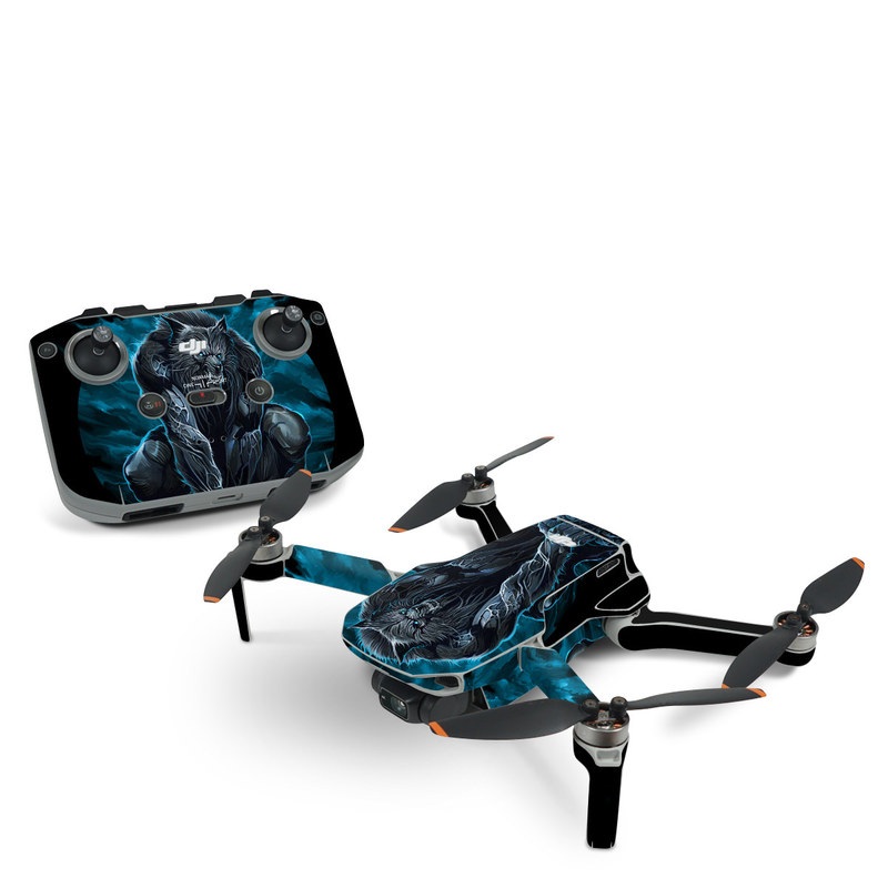 DJI Mini 2 Skin design of Illustration, Fictional character, Werewolf, Darkness, Art, Mythology, Graphic design, Mythical creature, Cg artwork, with gray, blue, black colors