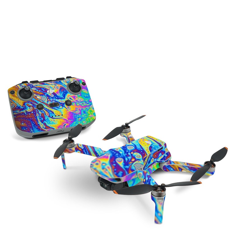 DJI Mini 2 Skin design of Psychedelic art, Blue, Pattern, Art, Visual arts, Water, Organism, Colorfulness, Design, Textile, with gray, blue, orange, purple, green colors