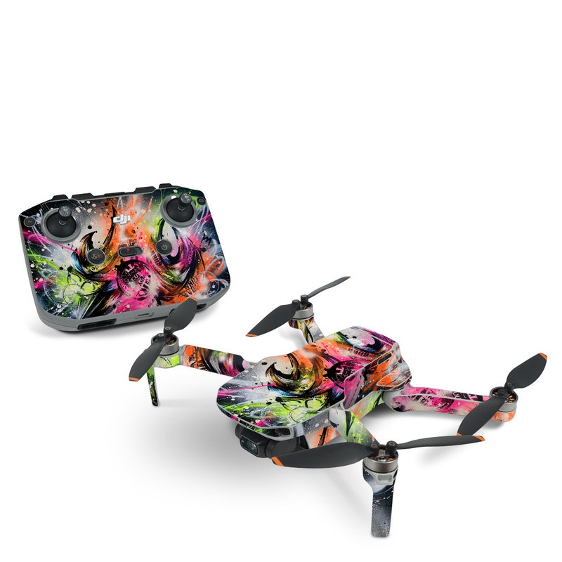 DJI Mini 2 Skin design of Graphic design, Fractal art, Art, Illustration, Design, Graphics, Cg artwork, Font, Visual arts, Pattern, with black, gray, red, green, purple, blue colors