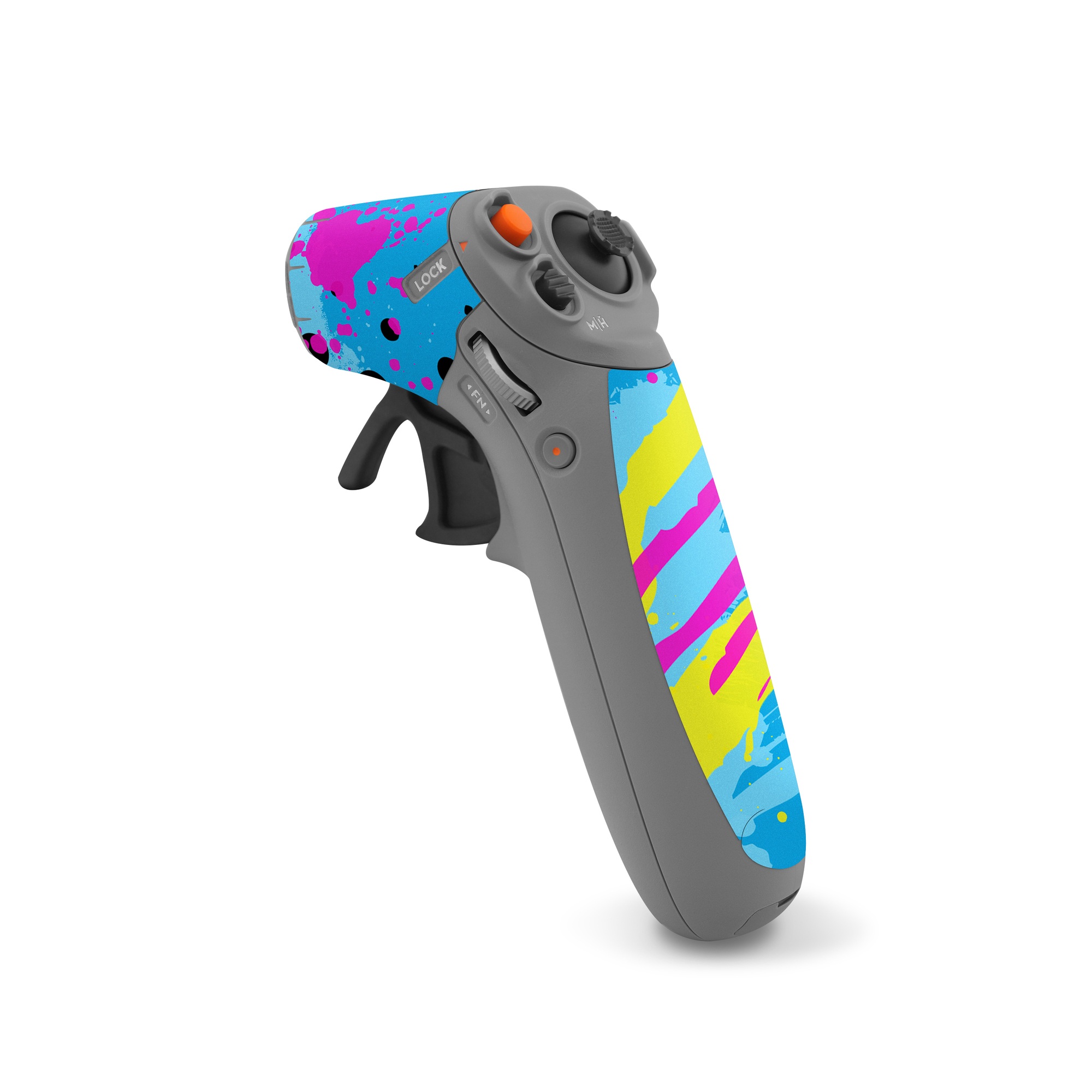 DJI RC Motion 2 Skin design of Blue, Colorfulness, Graphic design, Pattern, Water, Line, Design, Graphics, Illustration, Visual arts, with blue, black, yellow, pink colors
