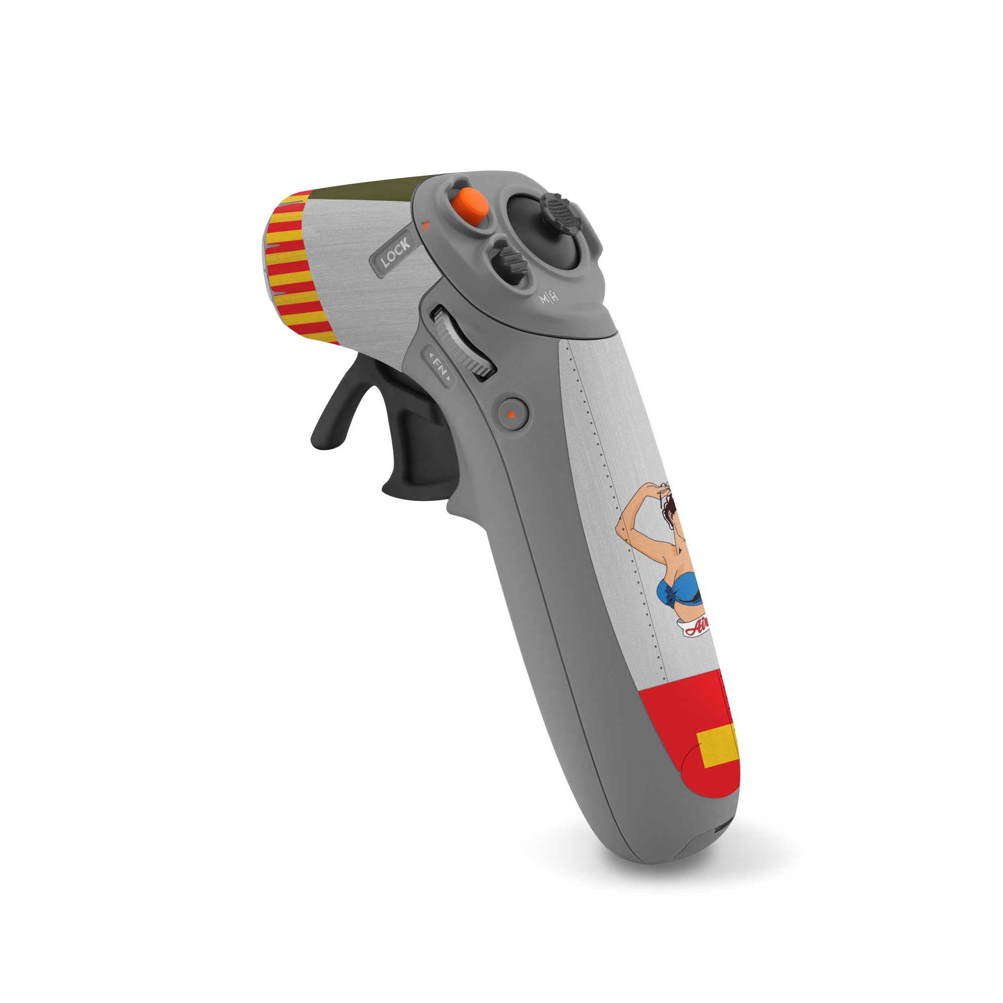 DJI RC Motion 2 Skin design of Product, Textile, Font, Rectangle, Art, Pattern, Illustration, Graphics, Logo, Design, with gray, red, yellow, green, blue, white, blue, black colors