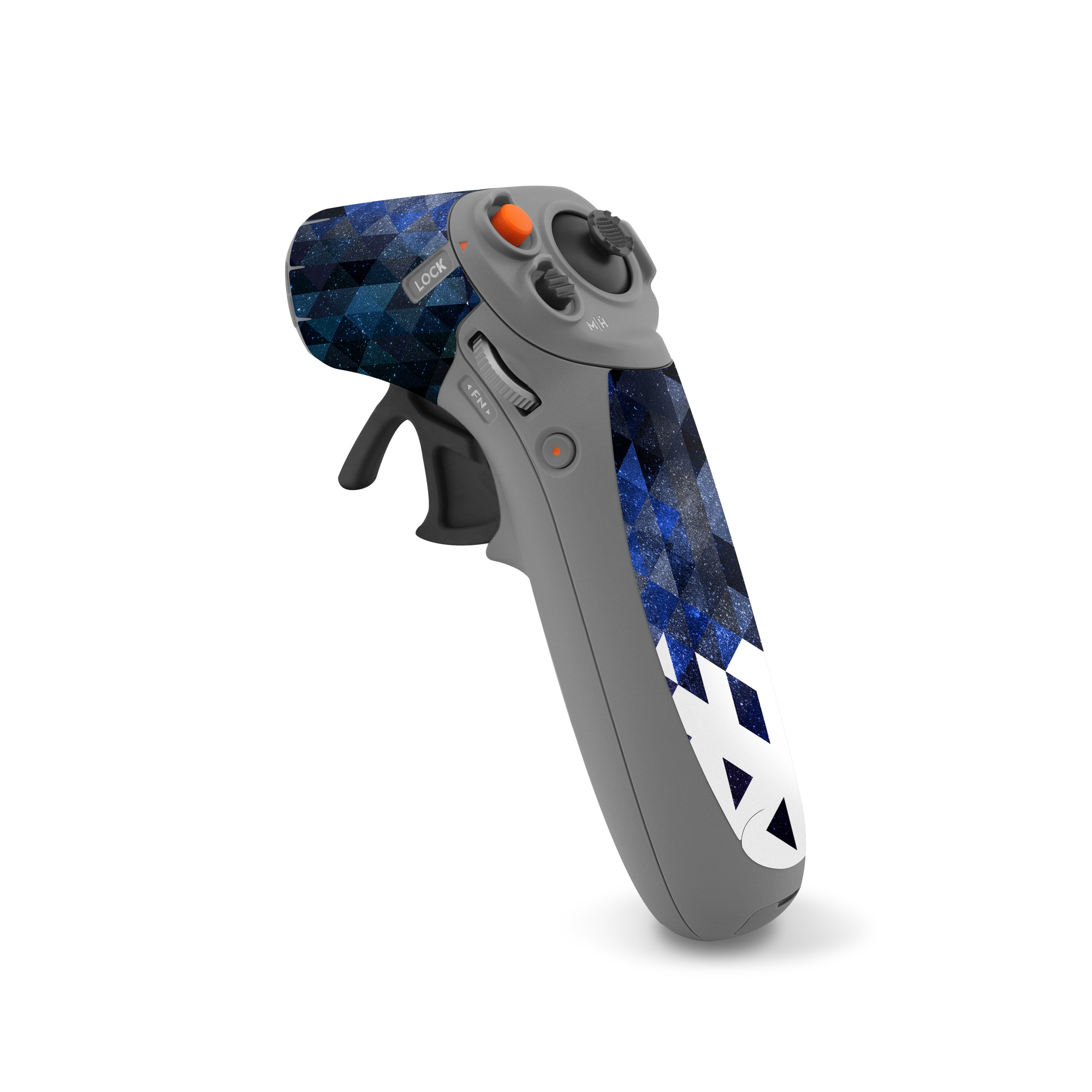 DJI RC Motion 2 Skin design of Text, Pattern, Graphic design, Font, Purple, Design, Line, Triangle, Logo, Graphics, with black, blue, white colors