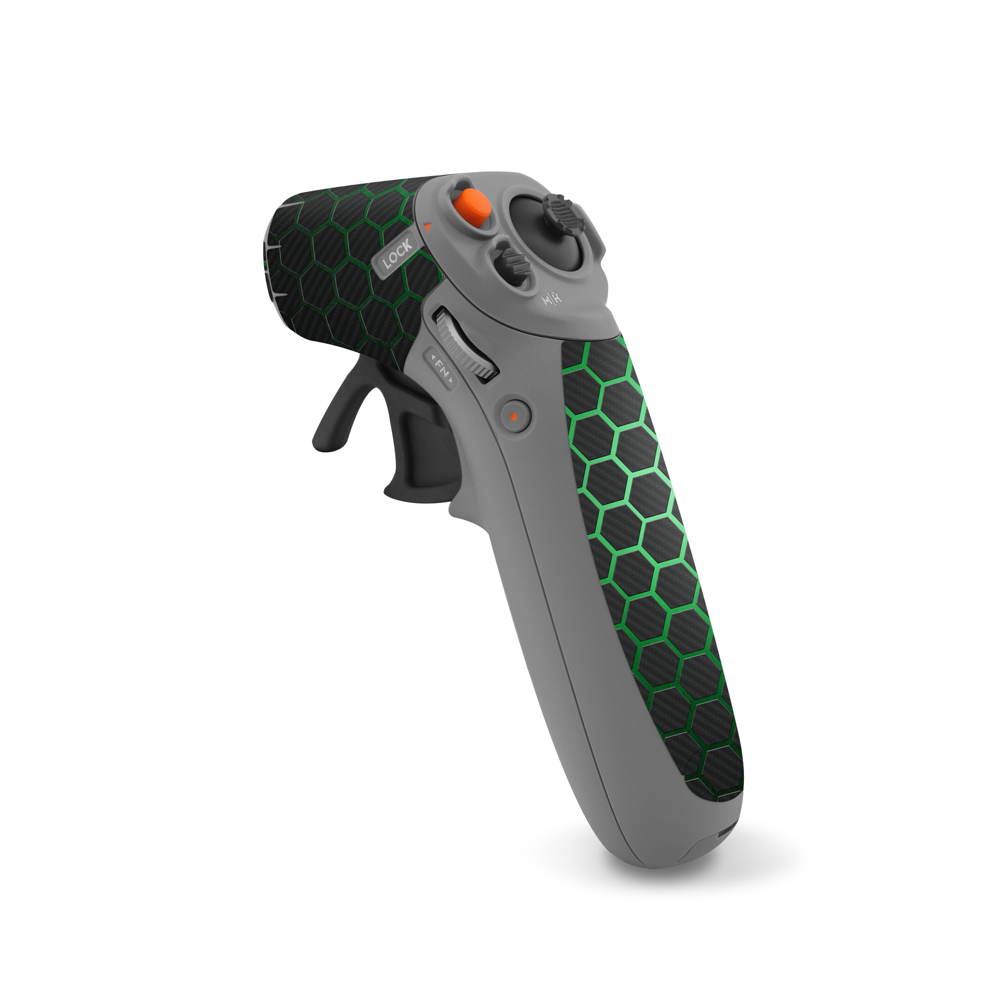 DJI RC Motion 2 Skin design of Pattern, Metal, Design, Carbon, Space, Circle, with black, gray, green colors