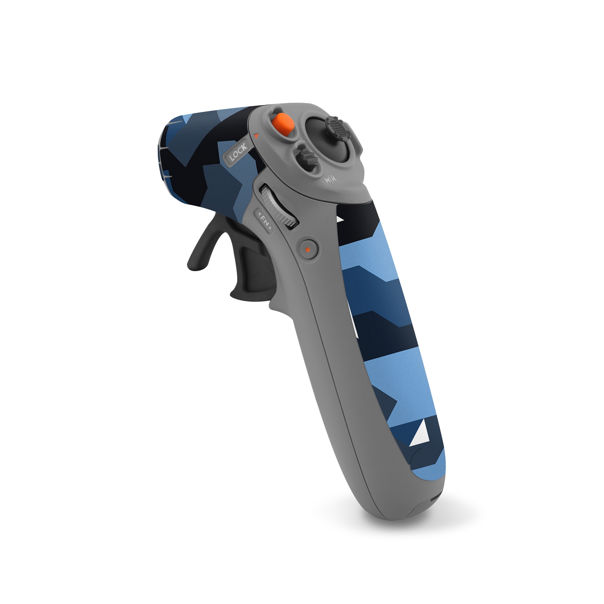 DJI RC Motion 2 Skin design of Blue, Pattern, Design, Font, Line, Camouflage, Illustration, Triangle, with blue, black, white, gray colors