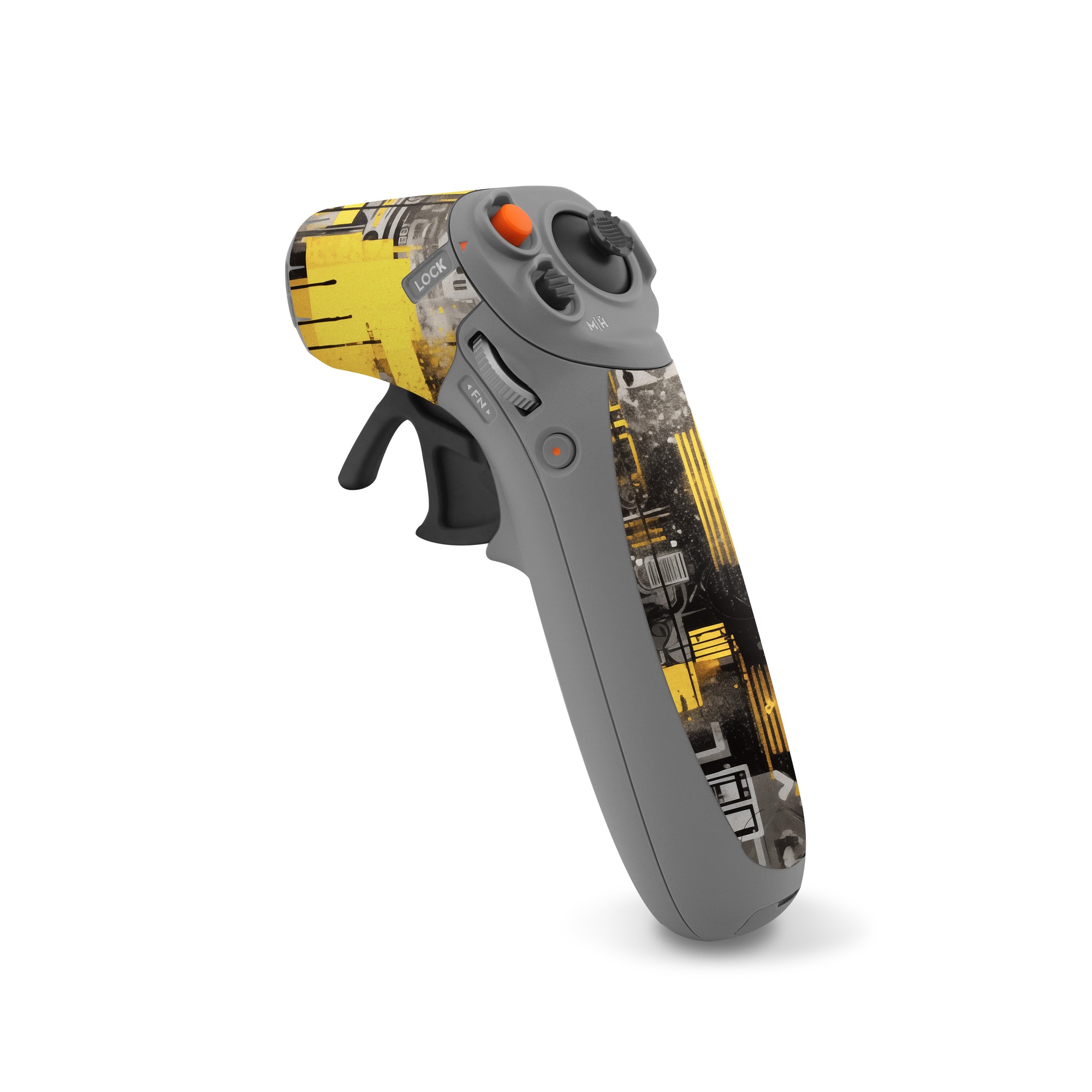 DJI RC Motion 2 Skin design of Rectangle, Yellow, Font, Art, City, Engineering, Tints and shades, Pattern, Symmetry, Space, with black, white, gray, yellow colors