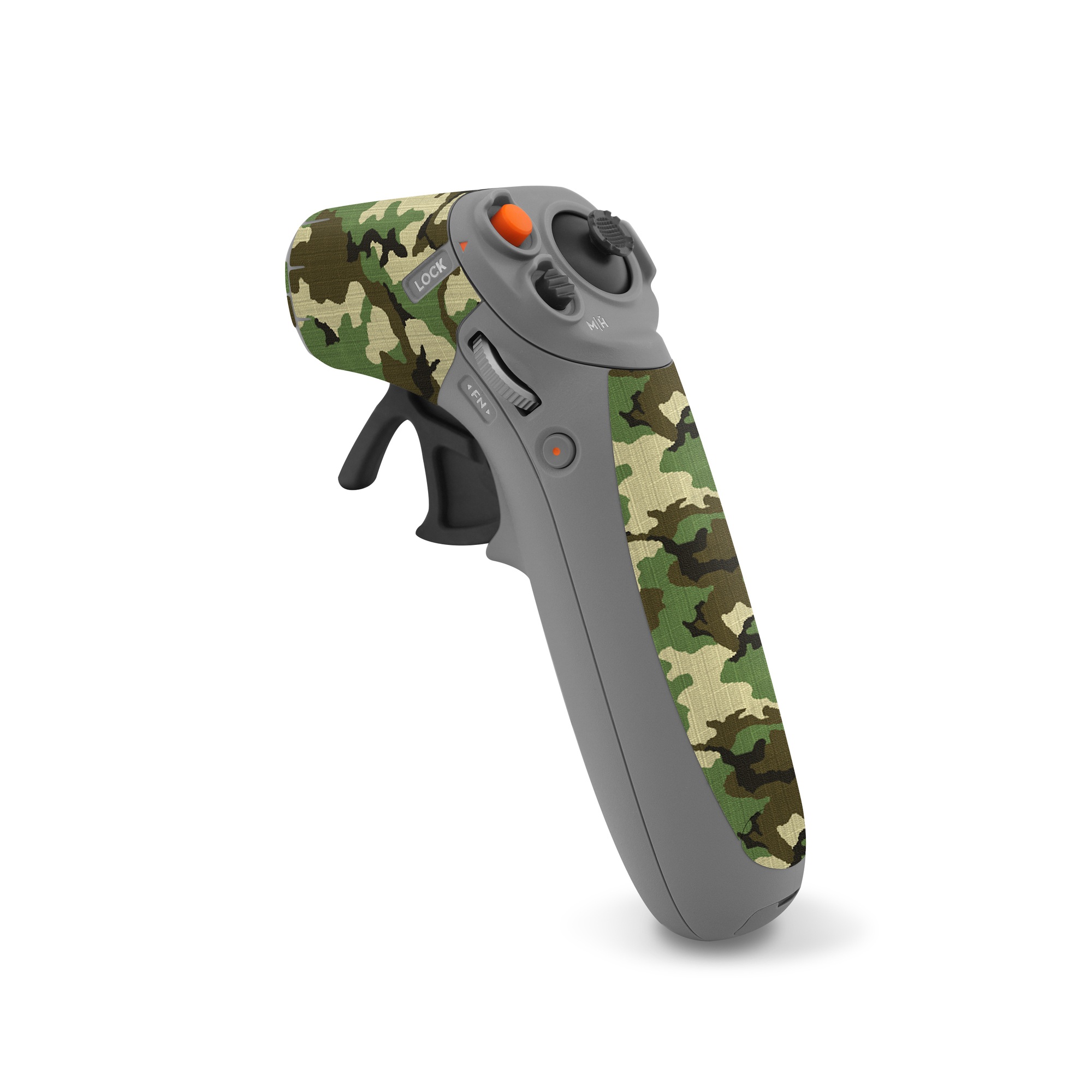DJI RC Motion 2 Skin design of Military camouflage, Camouflage, Clothing, Pattern, Green, Uniform, Military uniform, Design, Sportswear, Plane, with black, gray, green colors