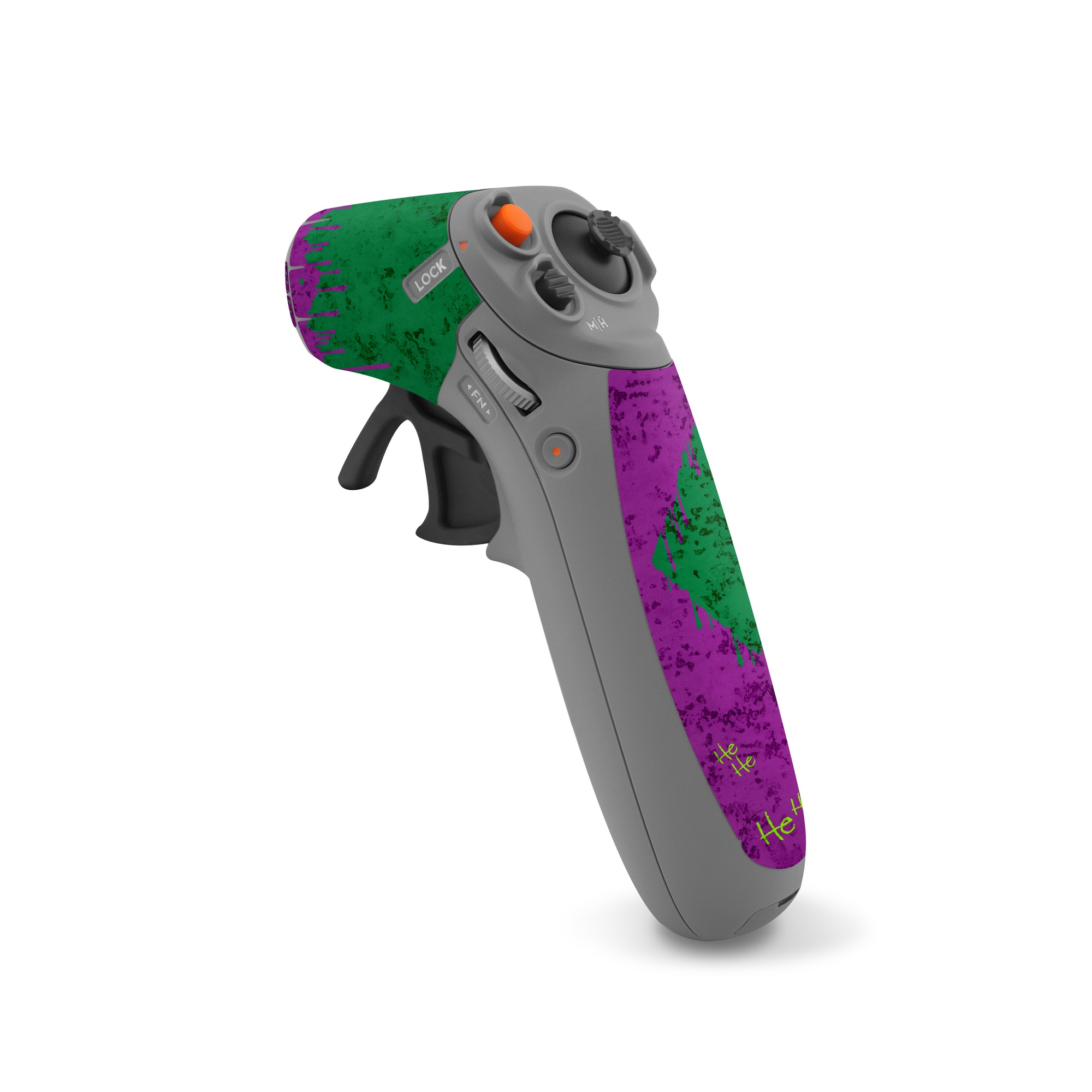 DJI RC Motion 2 Skin design of Font, Purple, Paint, Handwriting, Graphic design, with purple, green, black colors
