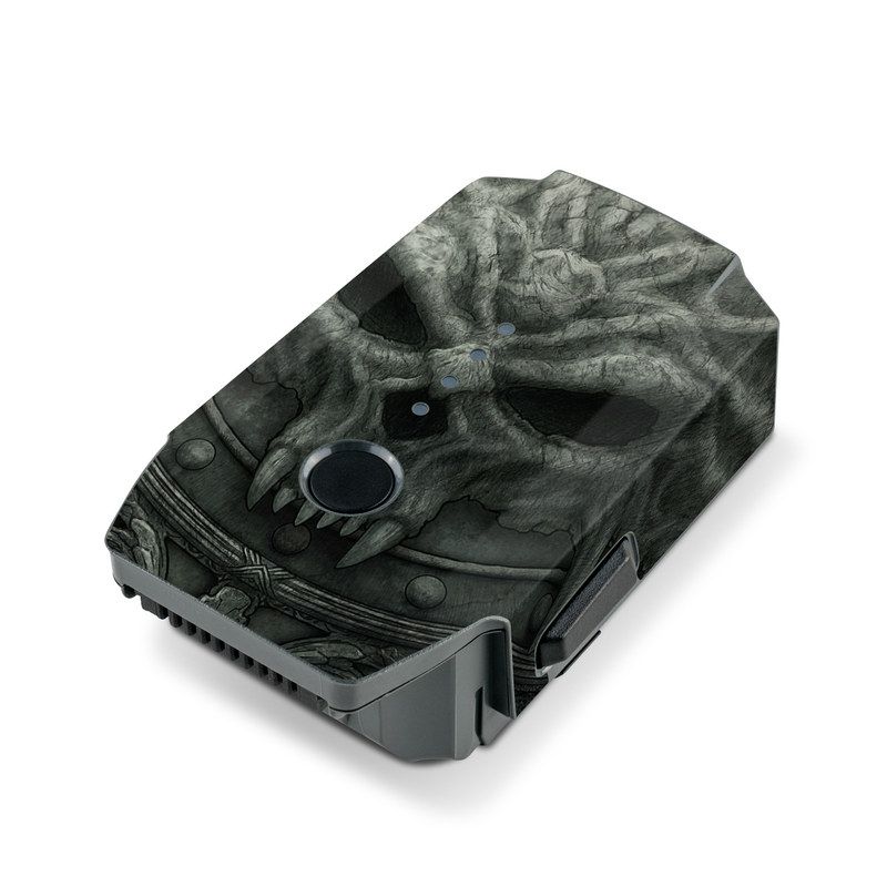 DJI Mavic Pro Battery Skin design of Demon, Dragon, Fictional character, Illustration, Supernatural creature, Drawing, Symmetry, Art, Mythology, Mythical creature, with black, gray colors