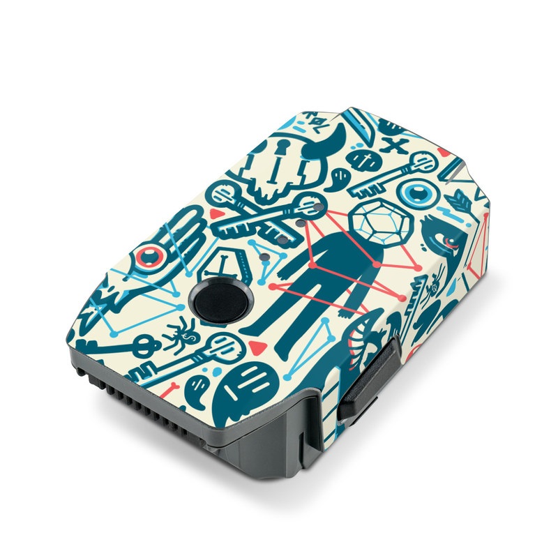 DJI Mavic Pro Battery Skin design of Pattern, Psychedelic art, Turquoise, Art, Design, Visual arts, Line, Drawing, Doodle, Graphic design, with white, green, blue, red colors