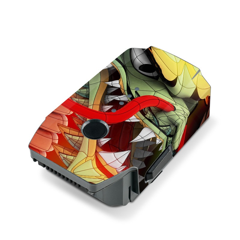DJI Mavic Pro Battery Skin design of Dragon, Fictional character, Illustration, Art, Cg artwork, Fiction, Mythical creature, Graphics, with black, green, red, yellow, orange colors