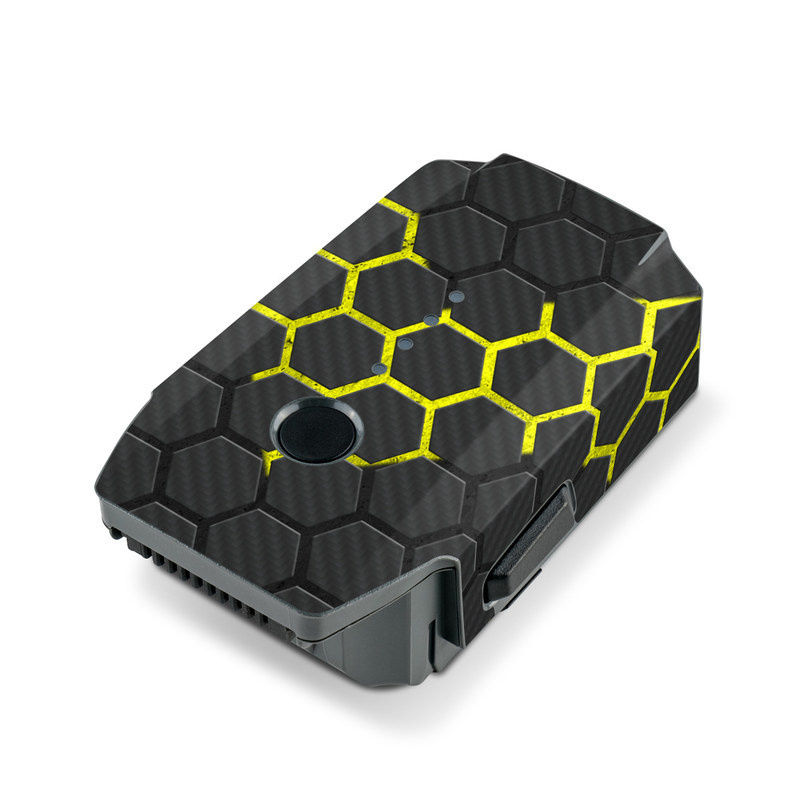 DJI Mavic Pro Battery Skin design of Black, Pattern, Yellow, Mesh, Net, Chain-link fencing, Design, Metal, with black, gray, yellow colors