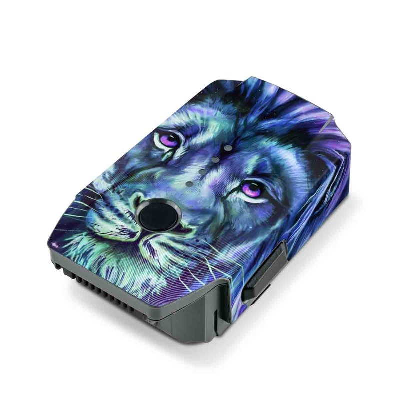 DJI Mavic Pro Battery Skin design of Lion, Felidae, Purple, Wildlife, Big cats, Illustration, Darkness, Space, Painting, Art, with purple, blue, green, black, white, red colors