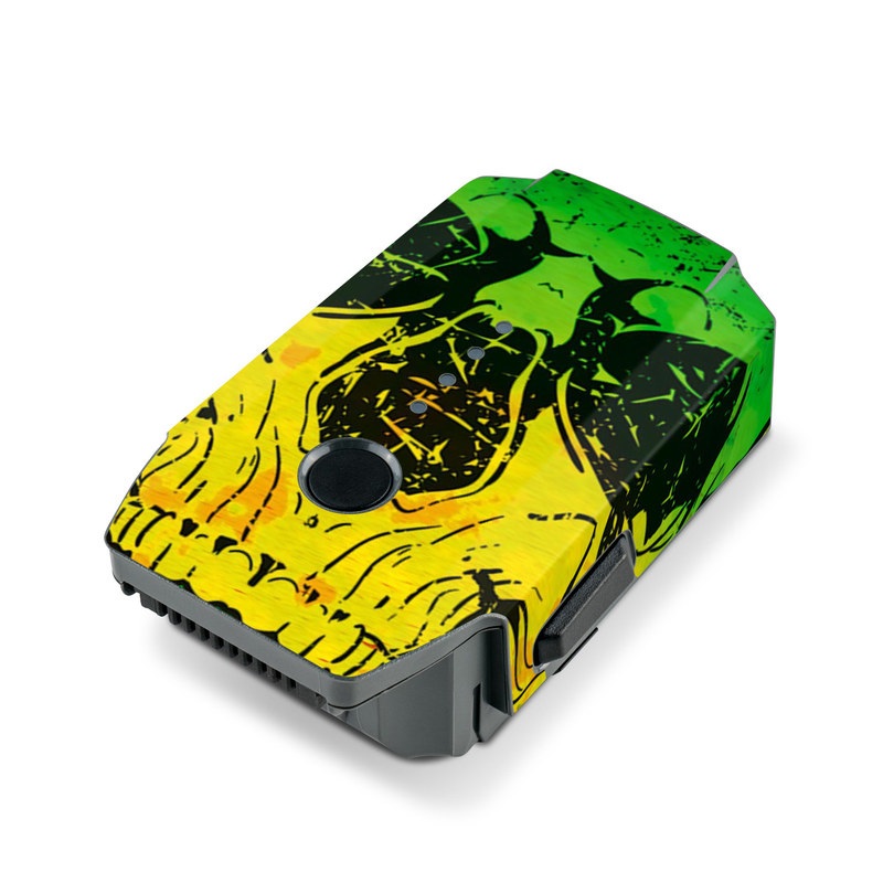 DJI Mavic Pro Battery Skin design of Psychedelic art, Skull, Illustration, Bone, Art, Graphic design, Visual arts, Poster, Plant, Painting, with green, orange, black, red colors