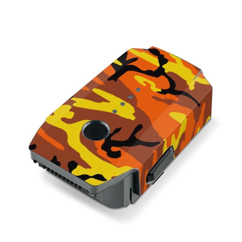 DJI Mavic Pro Battery Skin design of Military camouflage, Orange, Pattern, Camouflage, Yellow, Brown, Uniform, Design, Tree, Wildlife, with red, green, black colors