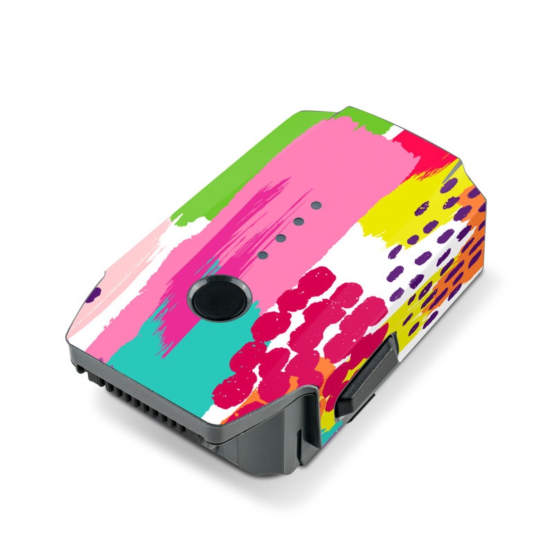 DJI Mavic Pro Battery Skin design of Colorfulness, Textile, Rectangle, Font, Line, Painting, Art, Magenta, Material property, Pattern, with white, pink, yellow, orange, blue, red colors
