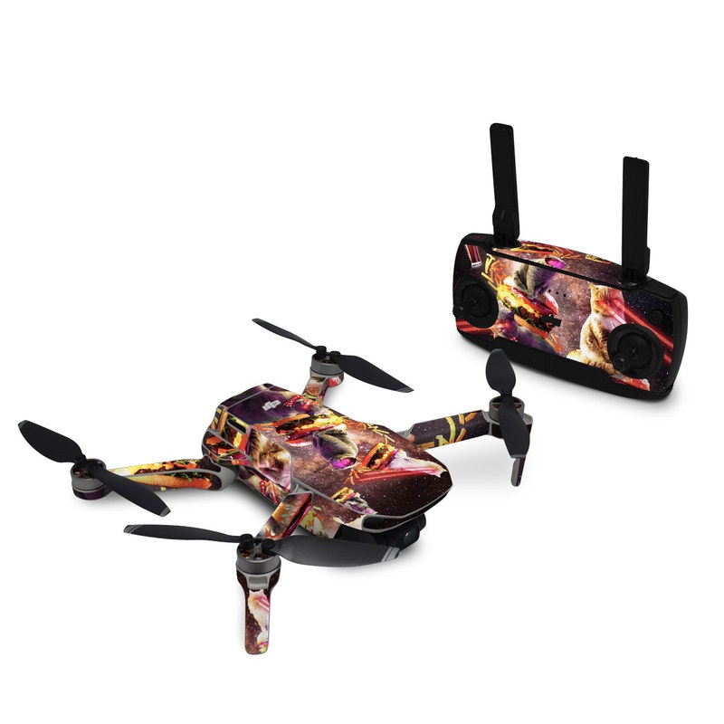 DJI Mini SE Skin design of Circus, Performance, Event, Graphic design, Art, Illustration, Fictional character, with black, white, purple, brown, gray, yellow, green colors