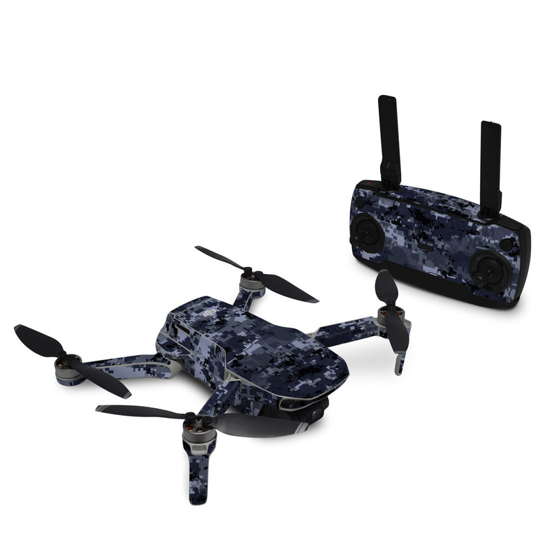 DJI Mini SE Skin design of Military camouflage, Black, Pattern, Blue, Camouflage, Design, Uniform, Textile, Black-and-white, Space, with black, gray, blue colors
