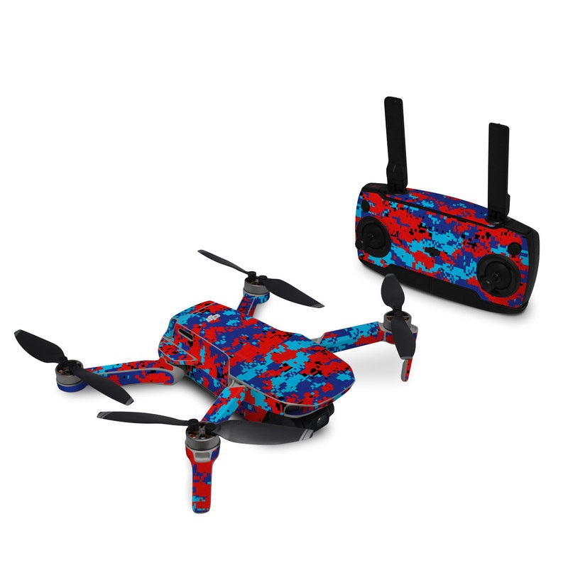 DJI Mini SE Skin design of Blue, Red, Pattern, Textile, Electric blue, with blue, red colors