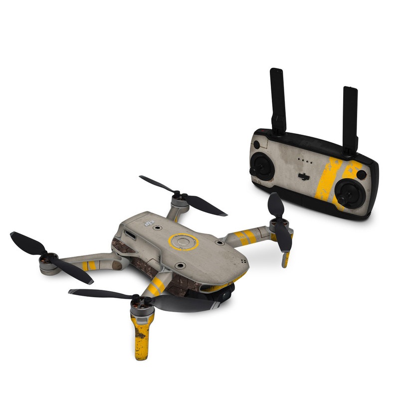 DJI Mini SE Skin design of Yellow, Wall, Line, Orange, Design, Concrete, Font, Architecture, Parallel, Wood, with gray, yellow, red, black colors