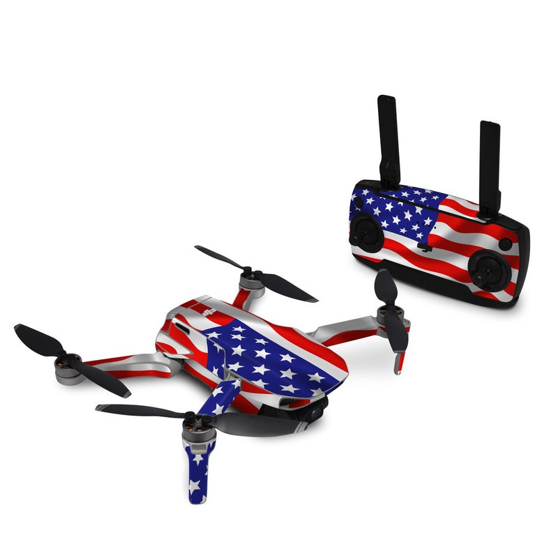 DJI Mini SE Skin design of Flag of the united states, Flag, Flag Day (USA), Veterans day, Independence day, Memorial day, Holiday, with gray, red, blue, black, white colors